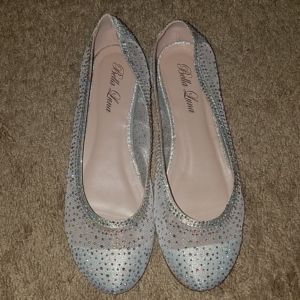 Silver sparkly flats
